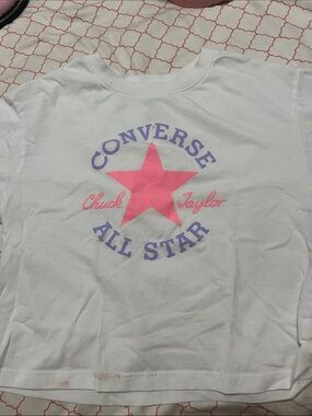 Converse White Tee with Pink Star & Purple Logo - Kids